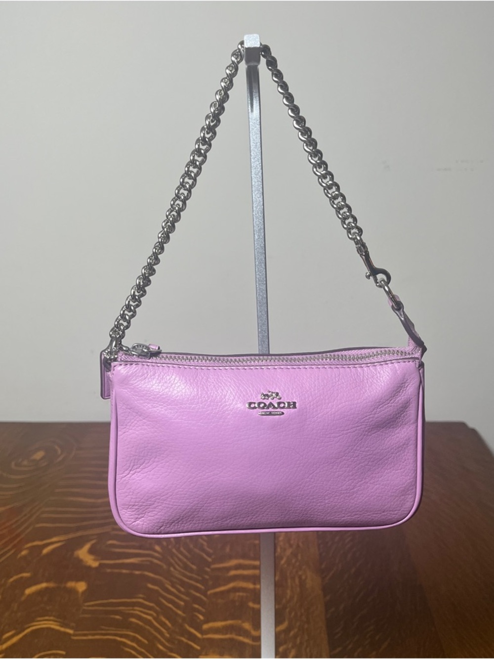 Coach Purple Pebbled Leather Nolita Silver Chain Small Shoulder Bag